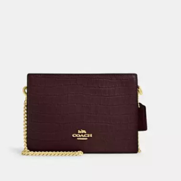 Coach Merlot Slim Croc-Embossed Crossbody Bag - Picture 1 of 8